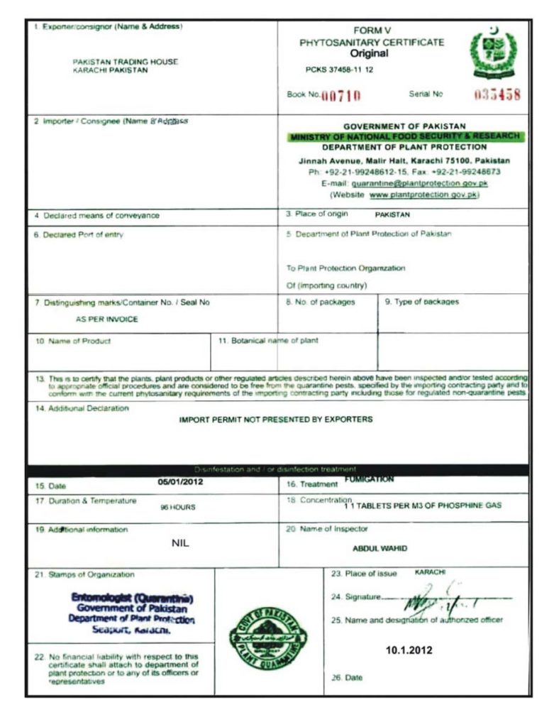 Mẫu giấy xác nhận hun trùng Certificate of Fumigation
